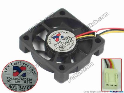 168688 ARX FD1240-A2033A Server - Square Fan DC 12V 0.11A, 40x40x10mm, FD1240-A2033A ARX FD1240-A2033A Server - Square Fan