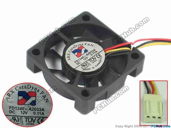 168688 ARX FD1240-A2033A Server - Square Fan DC 12V 0.11A, 40x40x10mm, FD1240-A2033A ARX FD1240-A2033A Server - Square Fan