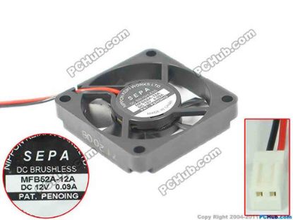 171829 SEPA MFB52A-12A Server - Square Fan DC12V0.09A, 50x50x10mm, 2-Wire SEPA MFB52A-12A Server - Square Fan 