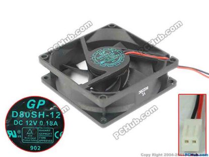172092 Y.L FAN / Yate Loon D80SH-12 Server - Square Fan (GP), 12V0.18A, sq80x80x25mm, 2W Y.L FAN / Yate Loon D80SH-12 Server - Square Fan