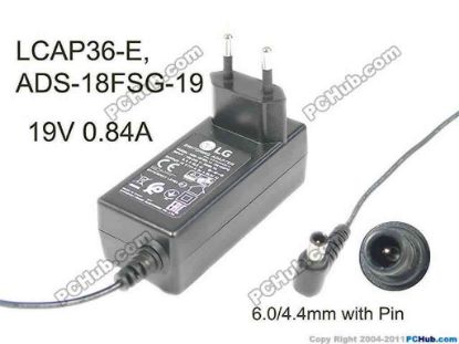 172855 LG AC Adapter (LG) AC Adapter- Laptop LCAP36-E, 19V 0.84A, Barrel WP, EU 2P Plug, New LG AC Adapter (LG) AC Adapter- Laptop 