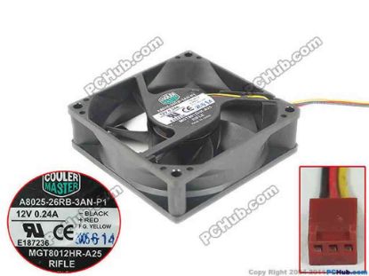 178830 Cooler Master A8025-26RB-3AN-P1 Server - Square Fan A8025-26RB-3AN-P1, MGT8012HR-A25, 80X80X25mm, 12V  Cooler Master A8025-26RB-3AN-P1 Server - Square Fan 