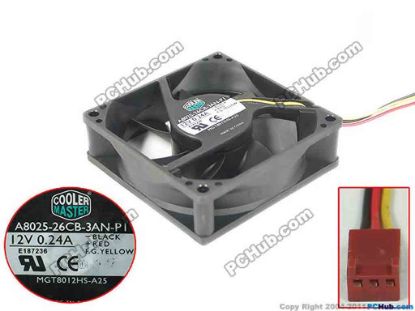 178831 Cooler Master A8025-26CB-3AN-PI Server - Square Fan A8025-26CB-3AN-PI, MGT8012HS-A25, 80x80x25mm, DC12 Cooler Master A8025-26CB-3AN-PI Server - Square Fan 