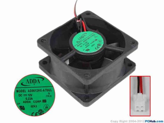 208096 ADDA AD0612HX-A70GL Server-Square Fan  G, DC 12V 0.23A, 60x60x25mm, 2-Wire ADDA AD0612HX-A70GL Server-Square Fan