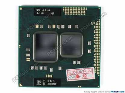 Picture of Intel Core i3-380M CPU Mobile (Pin Grid Array) 32nm, SLBZX (K0), 2.53 GHz, 3 MB, Dual-Core, Used
