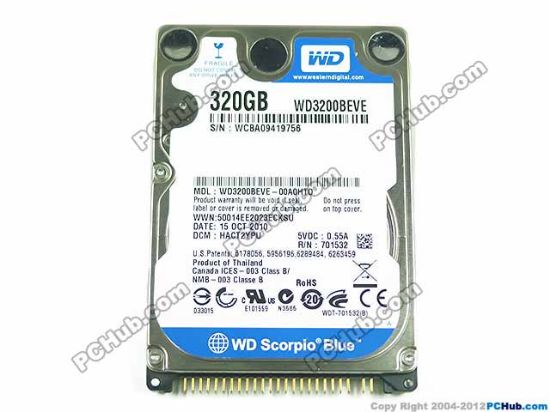 Picture of Western Digital WD3200BEVE HDD 2.5" IDE 120GB & Above 320GB, 2.5" IDE, 5,400rpm, 8M, New