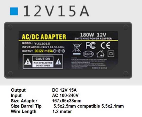 Picture of PCH OEM 12150, AC Adapter, 12V 15A, 5.5/2.5mm
