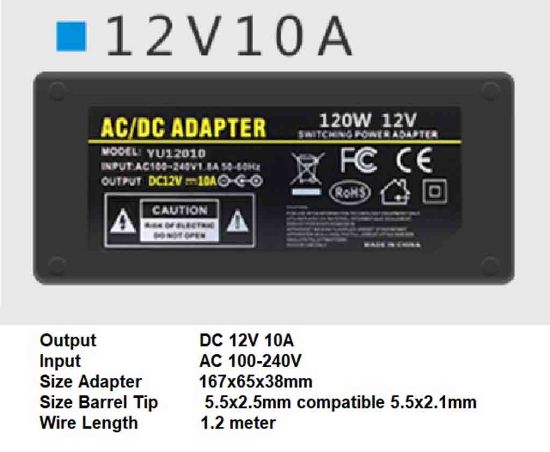 Picture of PCH OEM 12100, AC Adapter, 12V 10A, 5.5/2.5mm