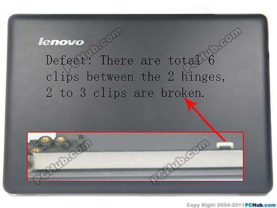 Picture of Lenovo IdeaPad U410 LCD Rear Case 90200798, 3CLZ8LCLV30, 2 to 3 clips are broken.