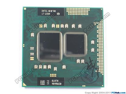 Picture of Intel Core i7-640M CPU Mobile (Pin Grid Array) 32nm, SLBTN (K0), 2.8 GHz, 4 MB, Dual-Core, Used