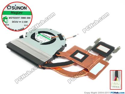 Picture of SUNON MG75090V1-B060-S99 Cooling Fan  SOL34ZR8TATN60, w15x4x4, 5V 2.5W, Heatsink fan