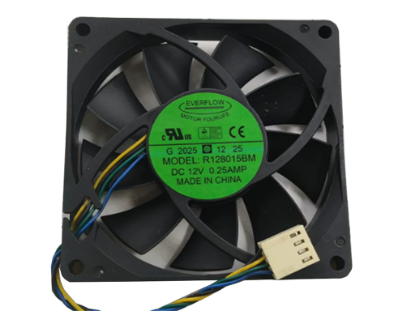 Picture of EverCool R128015BM Server-Square Fan DC 12V 0.25A, 80x80x15mm, 4-Wire